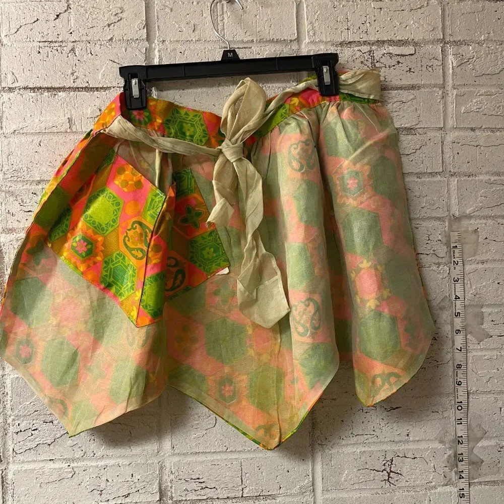 Vintage 60's Orange Retro Floral Half Apron Baking